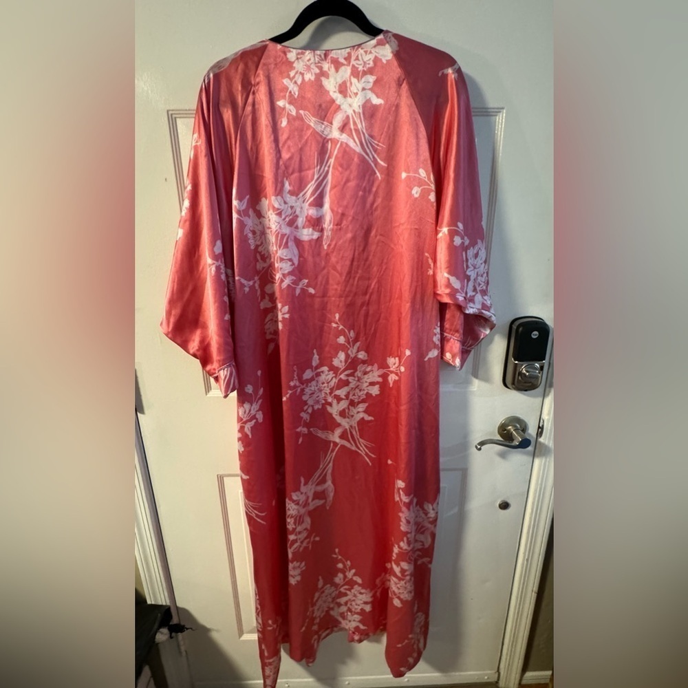 Oscar de la Renta Pink Floral Zip Front Long Nightgown Lounge Dress Kaftan 1X - Picture 11 of 15